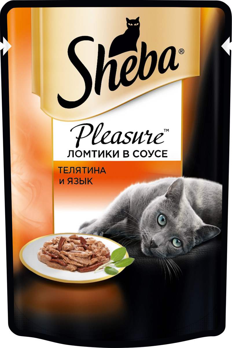 фото Консервы для взрослых кошек Sheba "Pleasure", с телятиной и языком в соусе, 85 г, 24 шт