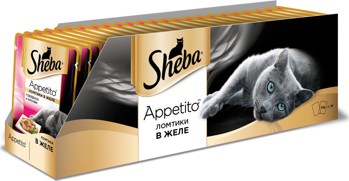 фото Консервы для взрослых кошек Sheba "Appetito", с говядиной и кроликом в желе, 85 г х 24 шт