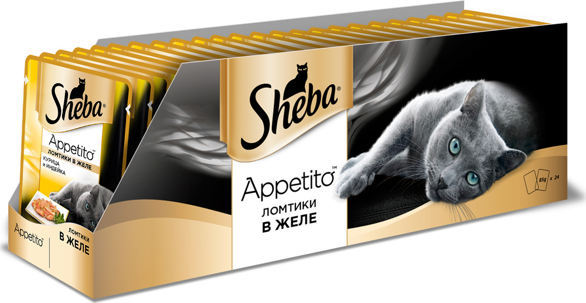 фото Консервы для взрослых кошек Sheba "Appetito", с курицей и индейкой в желе, 85 г х 24 шт