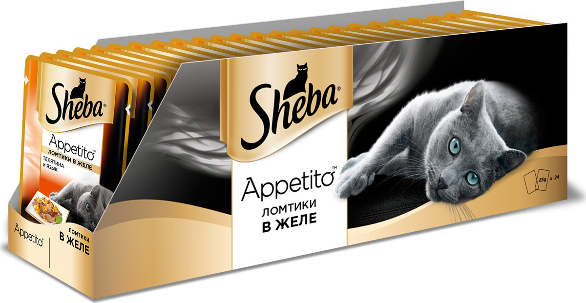 фото Консервы для взрослых кошек Sheba "Appetito", с телятиной и языком в желе, 85 г, 24 шт