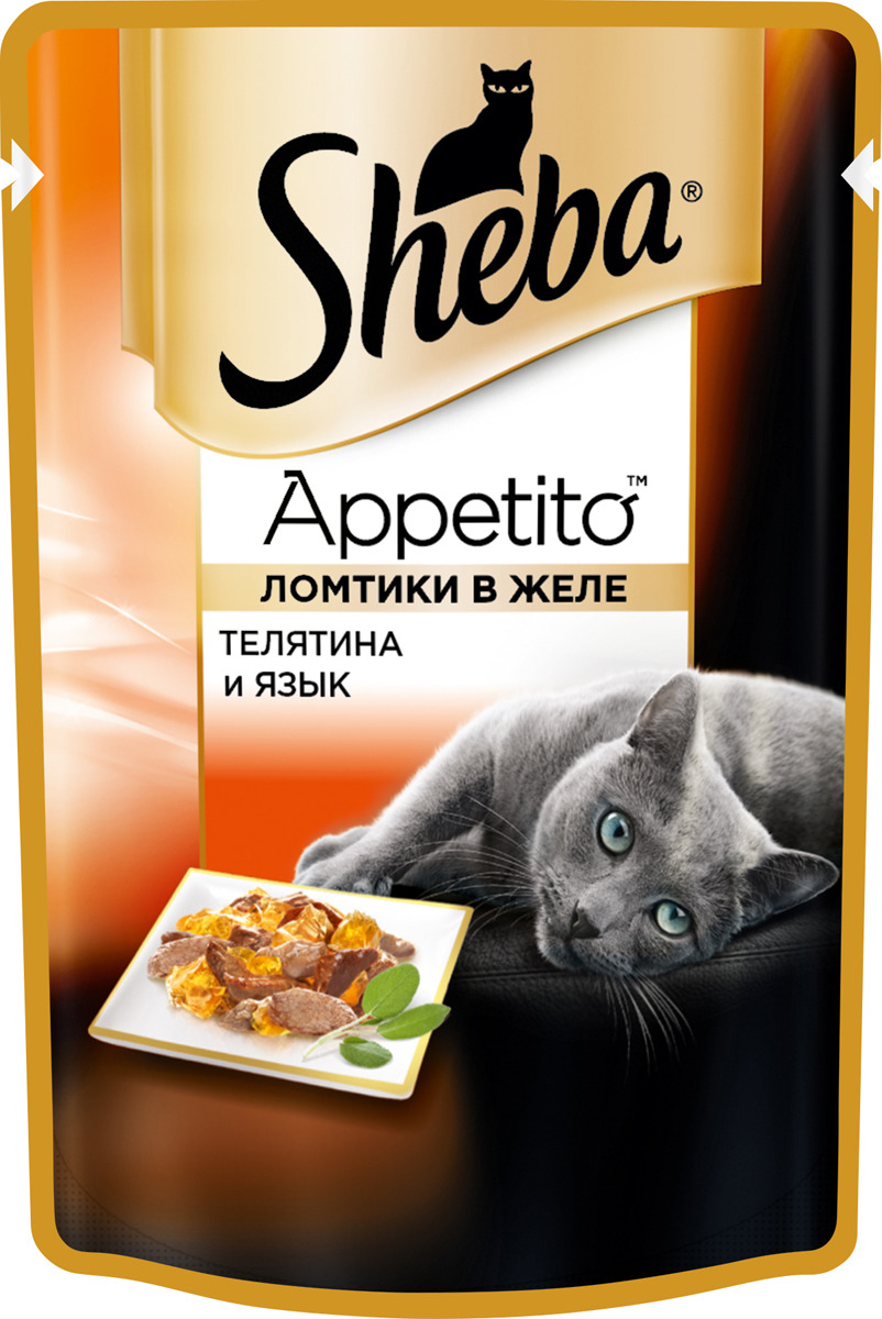 фото Консервы для взрослых кошек Sheba "Appetito", с телятиной и языком в желе, 85 г, 24 шт