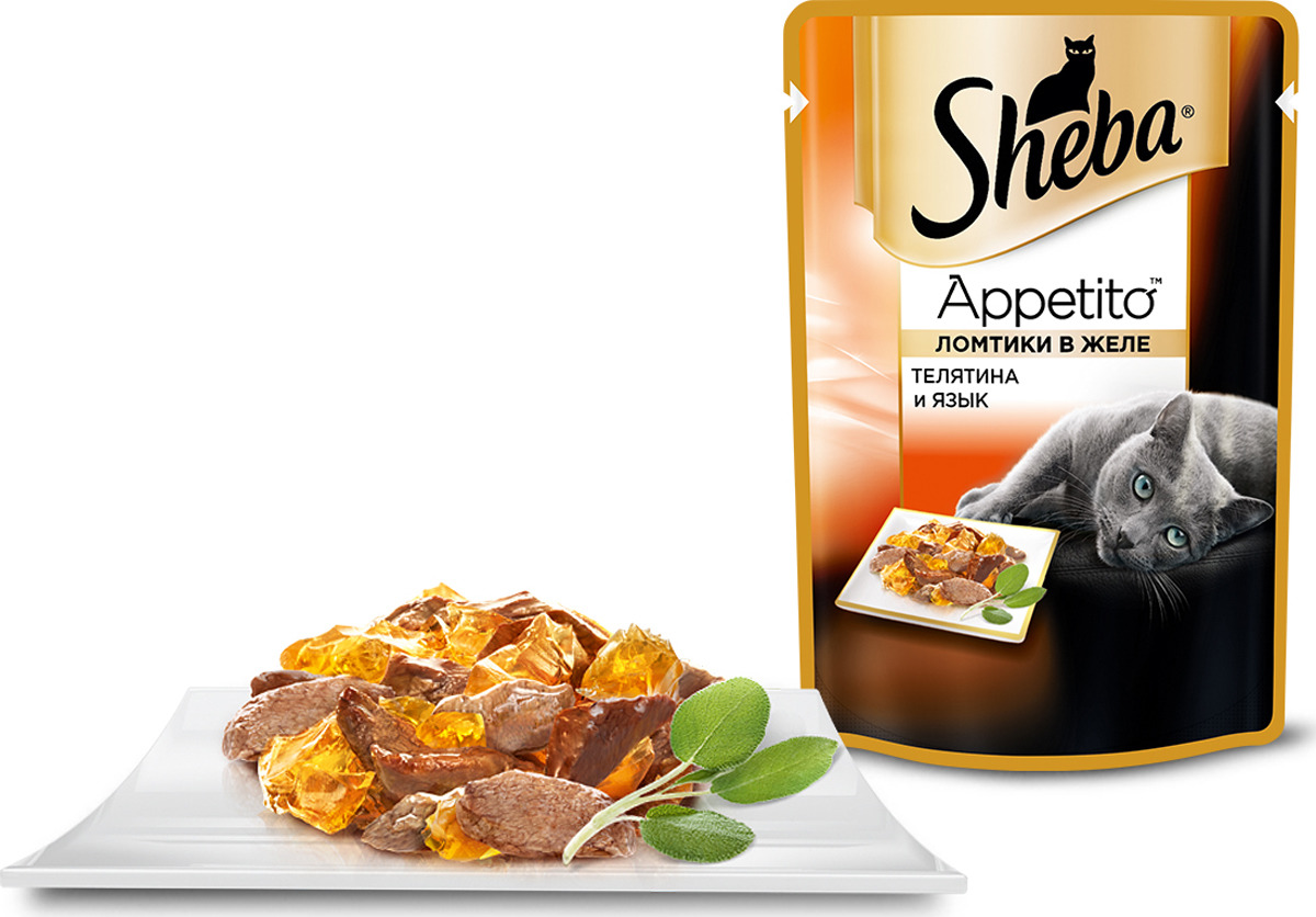 фото Консервы для взрослых кошек Sheba "Appetito", с телятиной и языком в желе, 85 г, 24 шт