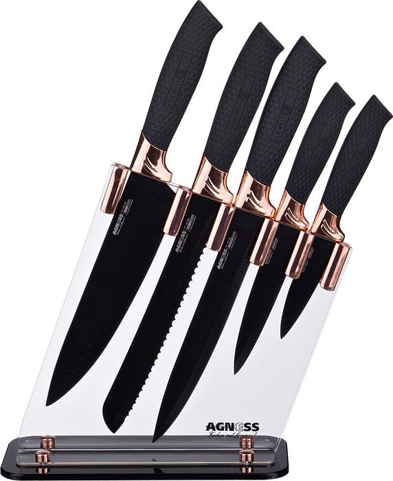 фото Набор ножей Agness Черное золото, с подставкой, 911-600, 6 предметов