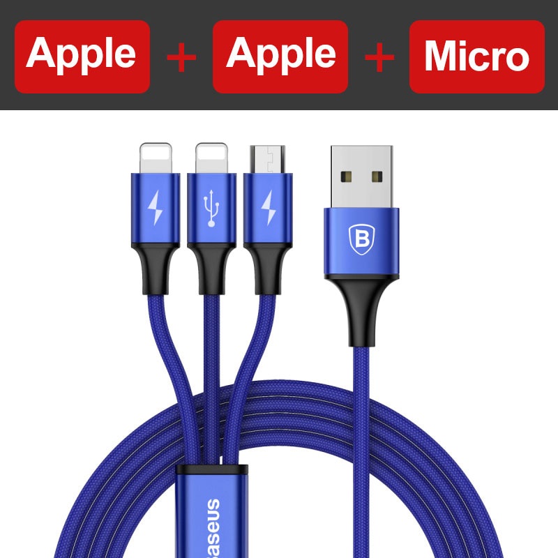 фото Зарядное устройство Baseus 3-в-1 Micro USB Type C зарядный кабель, красный