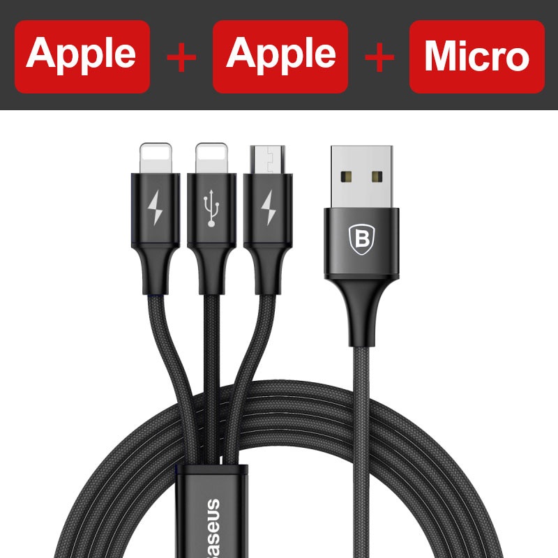 фото Зарядное устройство Baseus 3-в-1 Micro USB Type C зарядный кабель, красный