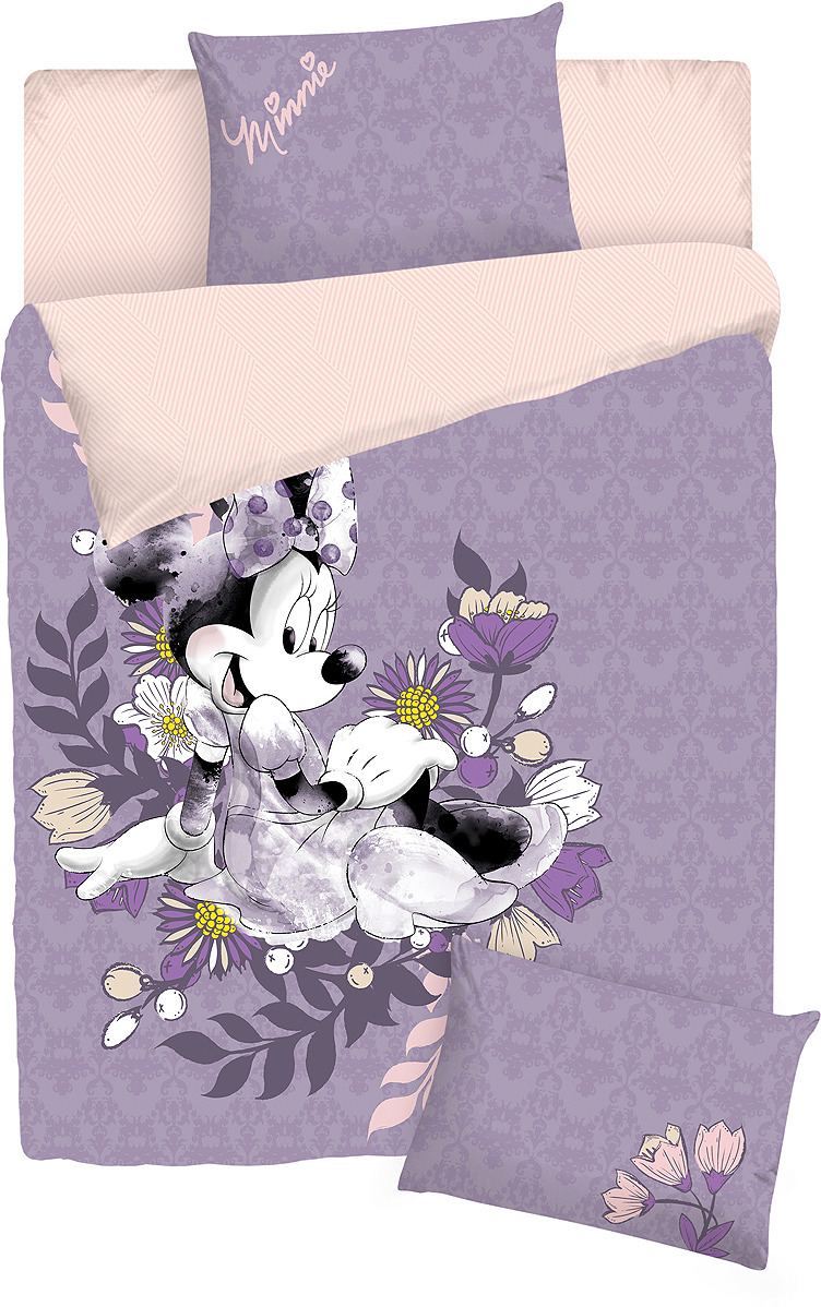 фото Комплект постельного белья Disney Minnie Maus, сиреневый, 1,5-спальный, наволочки 50х70