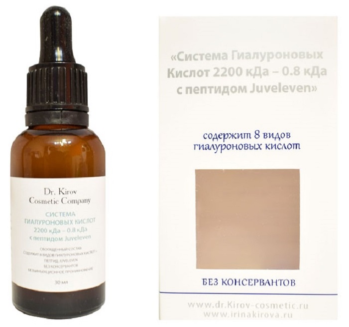 фото Dr.Kirov Cosmetic Company, Гиалуроновый гель "Система Гиалуроновых Кислот 2200 кДа - 0,8 кДа с пептидом Juveleven", 30 мл Dr. kirov cosmetic company