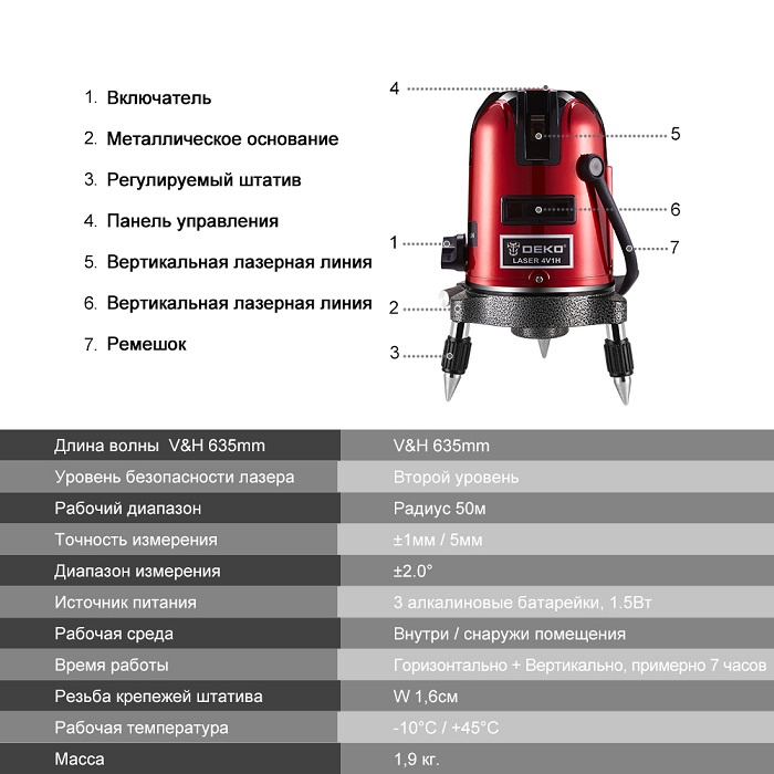 фото Уровень лазерный DEKO LL57 SET1