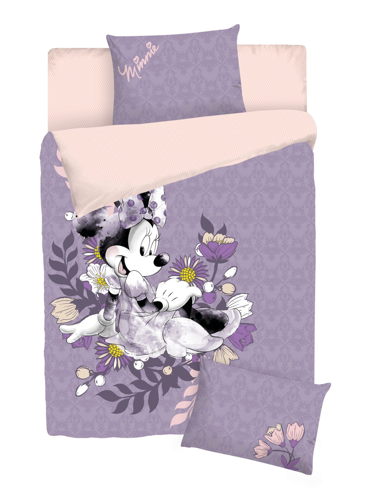 фото Комплект постельного белья Disney Minnie Maus, сиреневый, 1,5-спальный, наволочки 50х70