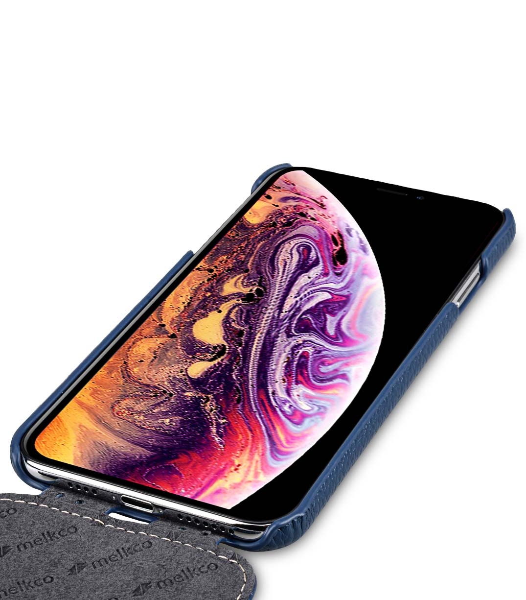 фото Кожаный чехол флип для Apple iPhone Xs Max 6.5", темно-синий Melkco