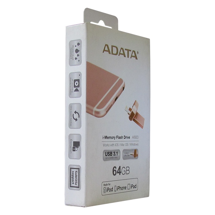 фото USB Флеш-накопитель ADATA AAI920-64G-CRG 64GB Lightning + USB 3.1, цвет: розовое-золото