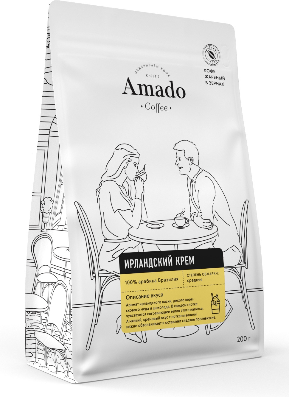 Характеристики AMADO Ирландский крем кофе в зернах, 200 г, подробное ...