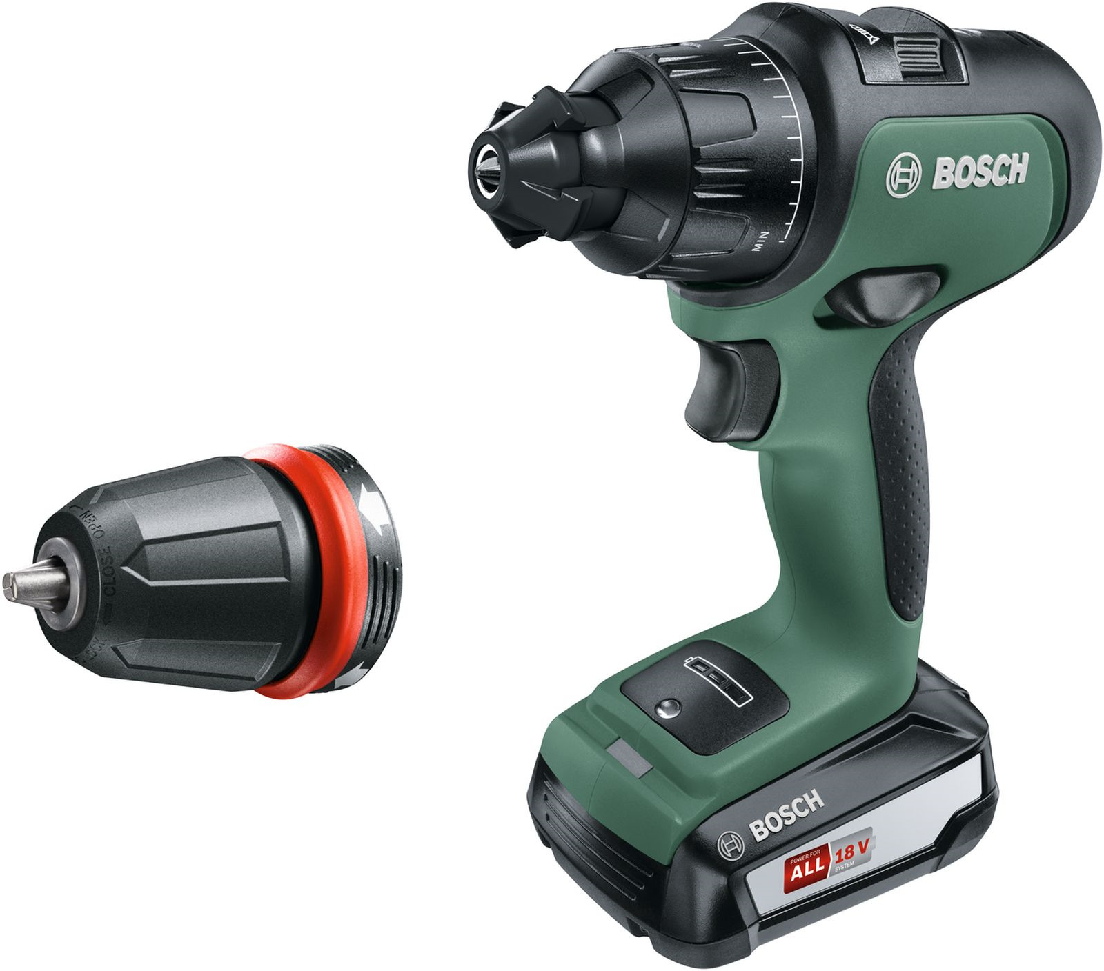 фото Дрель-шуруповерт аккумуляторная Bosch Advanced Impact, 06039B5101, зеленый, черный, ударная