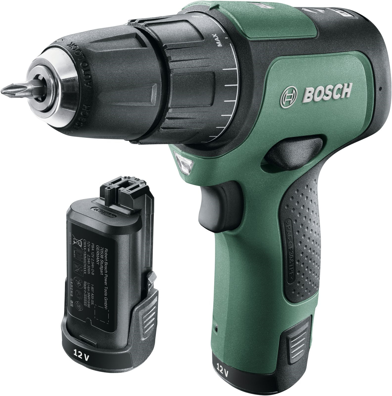 фото Дрель-шуруповерт аккумуляторная Bosch Advanced EasyImpact 12, 06039B6101, зеленый, черный, ударная