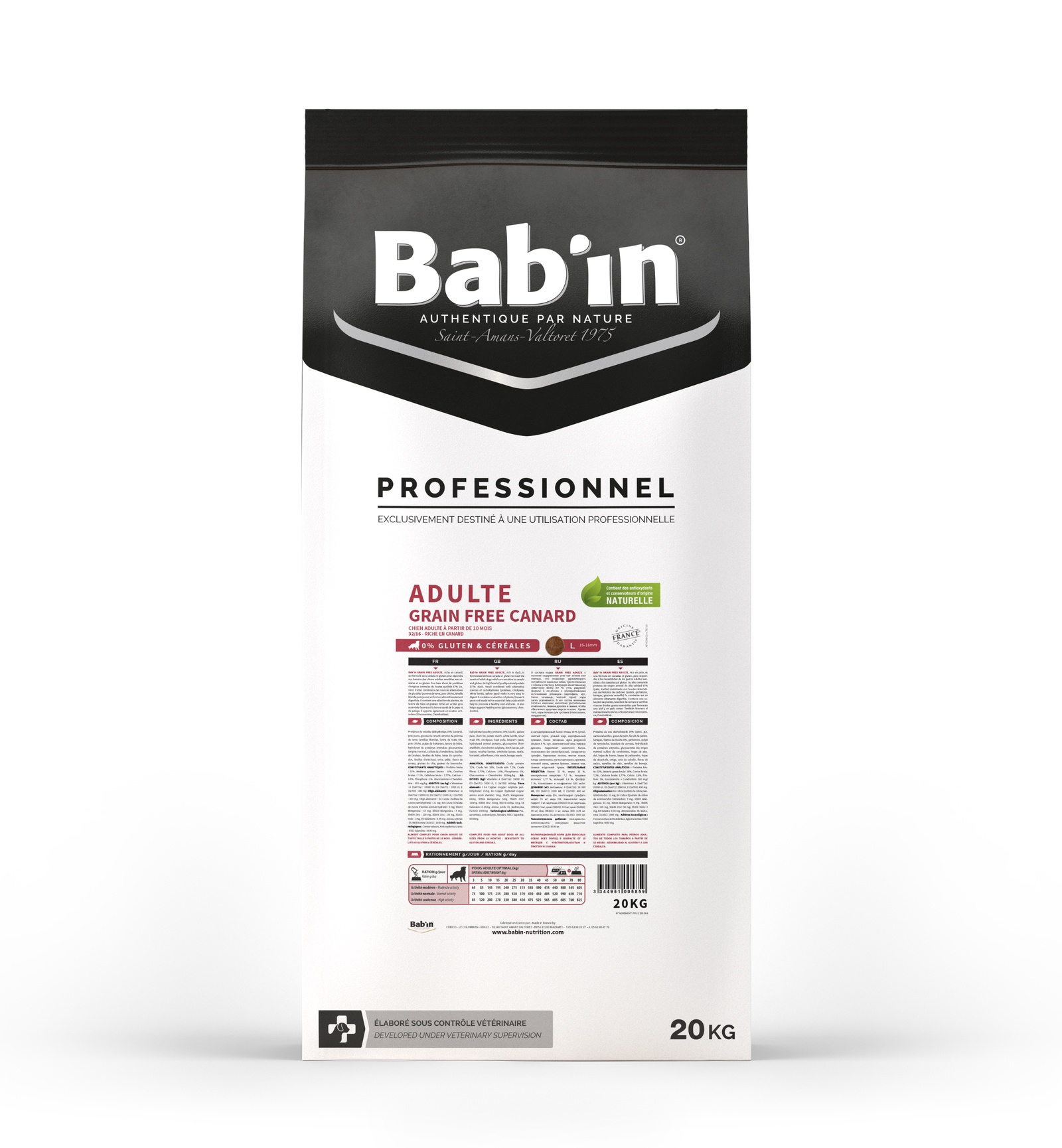 фото Сухой корм Babin Professionnel Adulte Grain Free Canard для взрослых собак, 0% глютена и зерна, 20 кг Bab'in