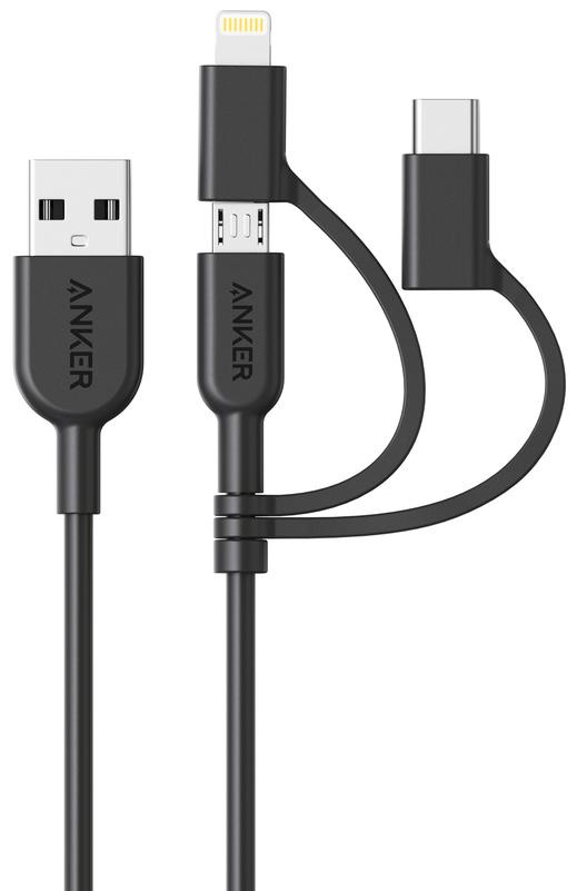 фото Кабель Anker powerline II USB-A to 3 in 1 charging cable Black