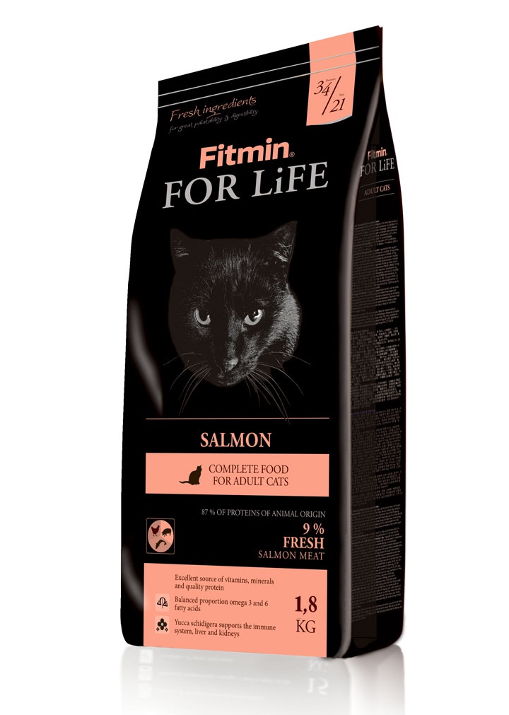 фото Fitmin cat For Life Salmon корм для взрослых кошек с лососем 1,8кг