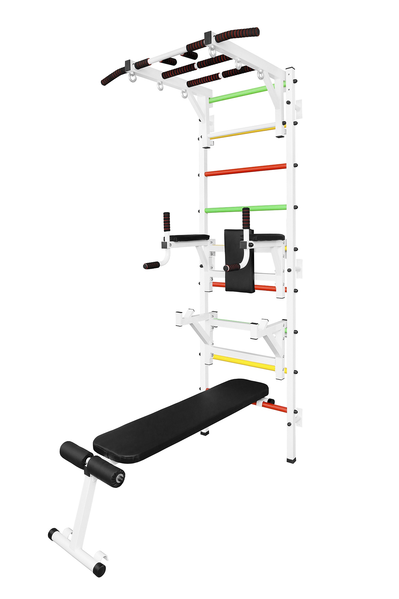 фото Шведская стенка с турником Рукоход, брусьями, упорами и скамьей Asta49 Белая Astasport