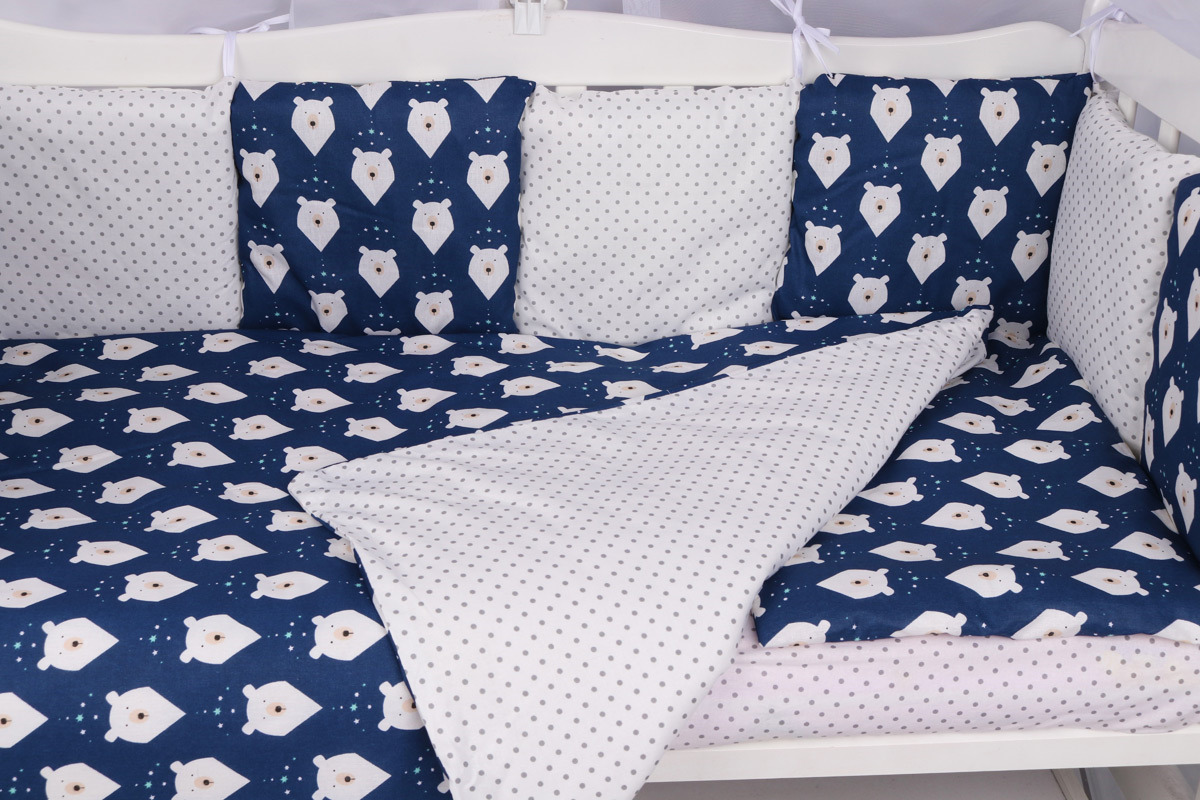 фото Бортик для кроватки AmaroBaby Белые медведи, синий, 12 шт