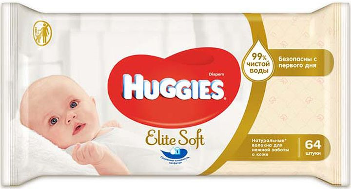 фото Huggies Детские влажные салфетки Elite Soft 64 шт