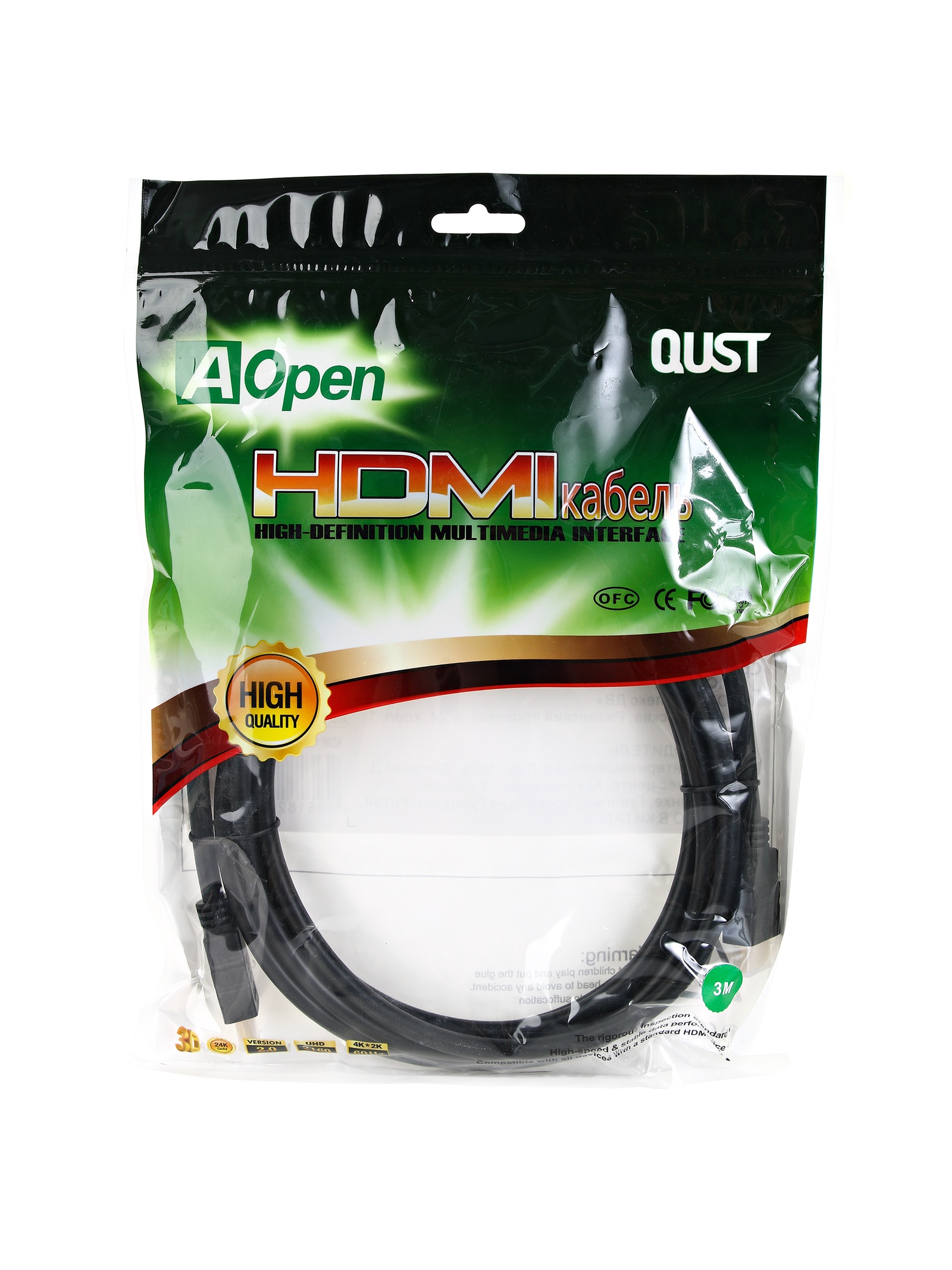 фото Кабель HDMI 19M/M ver 2.0, 3М, 2 фильтра Aopen <ACG711D-3M>