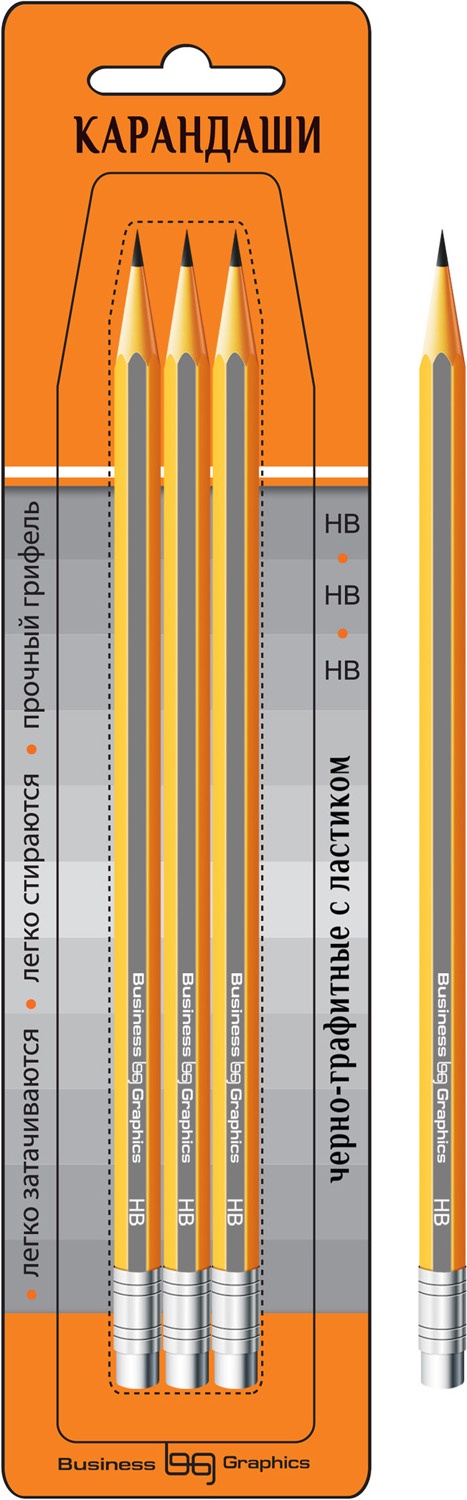 фото Набор черно-графитных карандашей BG "Графика" 3 шт. HB с заточкой и ластиком