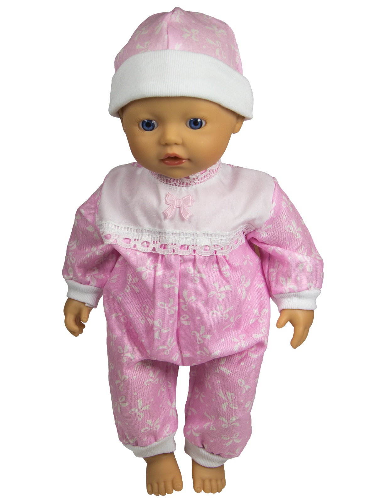 фото Одежда для кукол Модница Комбинезон и шапочка для пупса 32-35 см розовый
