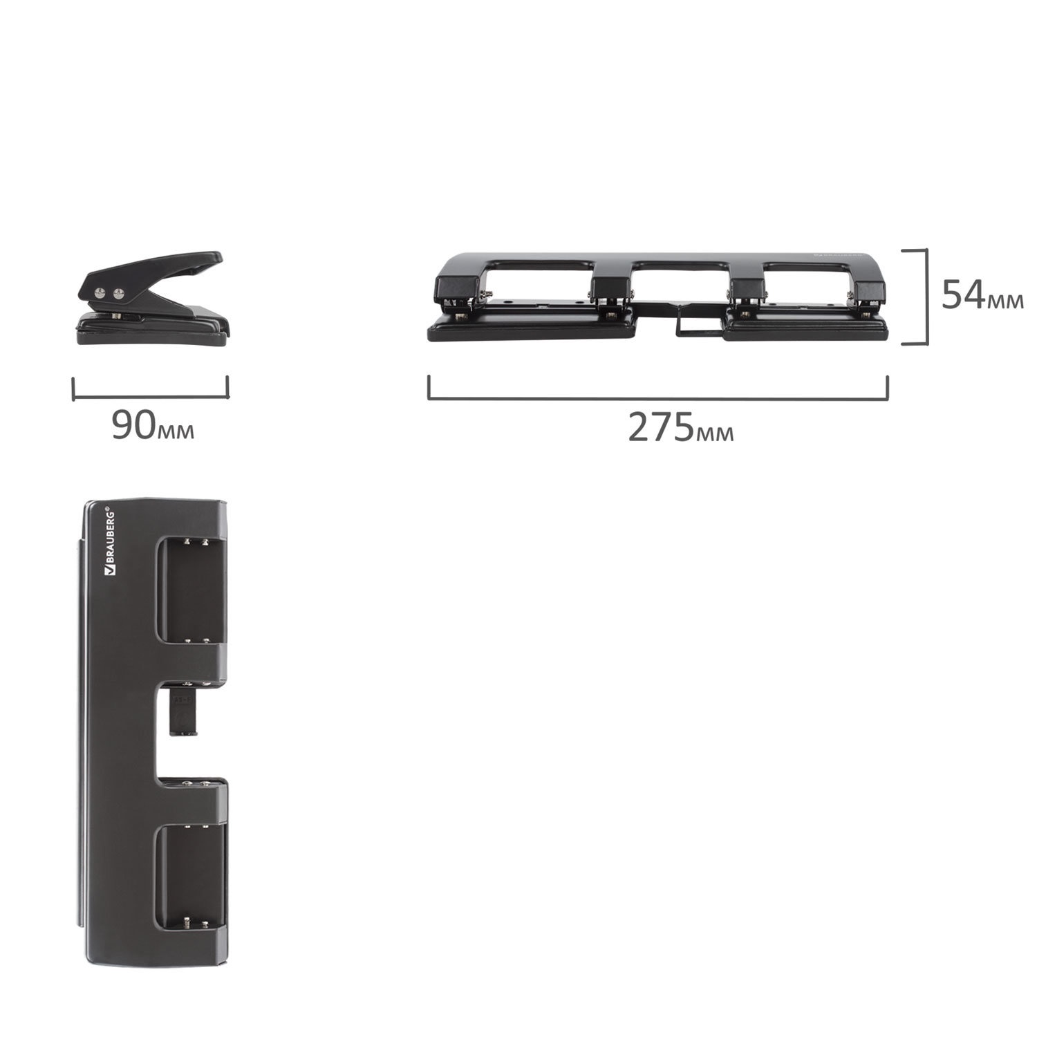 фото Дырокол BRAUBERG, на 4 отверстия, средний, на 15 листов, черный, 221160