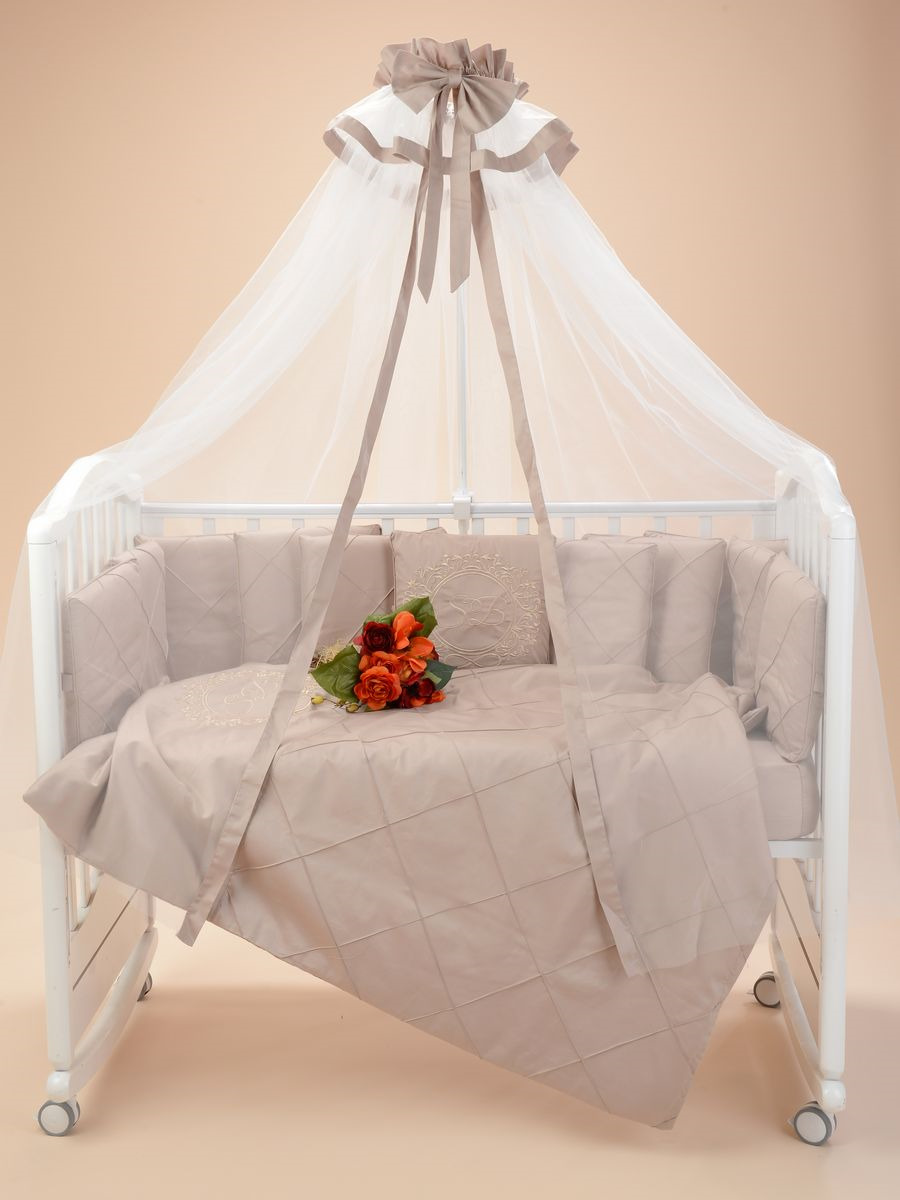 фото Комплект в кроватку Sweet Baby Сатин Премиум Splendore, 424056, жемчужный, наволочка 40 x 60, 7 предметов