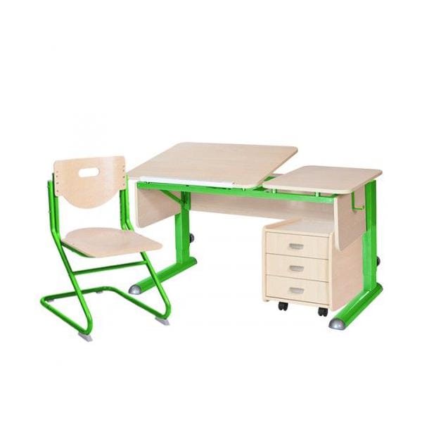 фото Парта для дома Астек ТВИН-2 (цвет столешницы: белый, цвет боковин: зеленый, цвет ножек стола: зеленый)