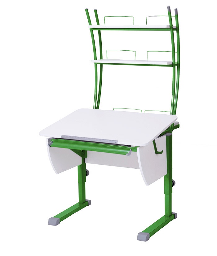 фото Парта Астек КОЛИБРИ с надстройкой (цвет столешницы: белый, цвет ножек стола: зеленый)