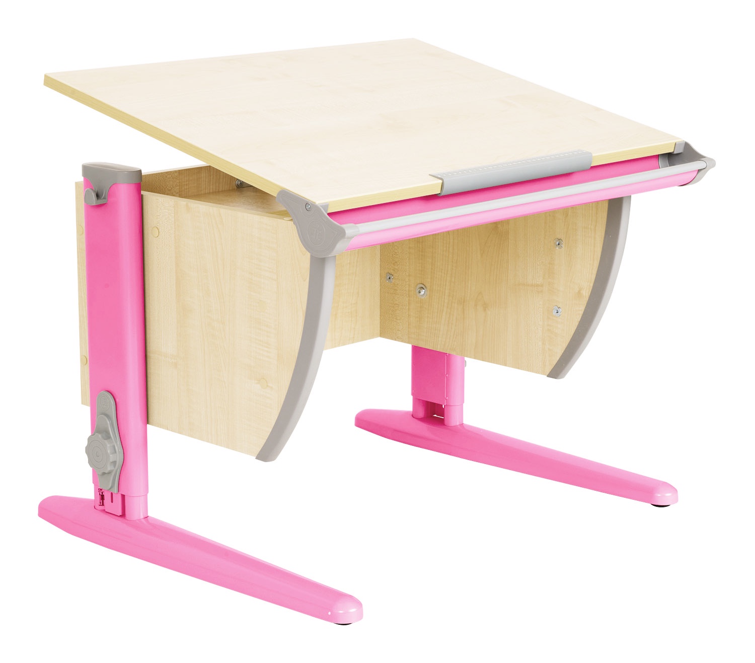 фото Парта Дэми (Деми) СУТ 14К (парта 55 см+боковая приставка) (цвет столешницы: клен, цвет ножек стола: розовый)