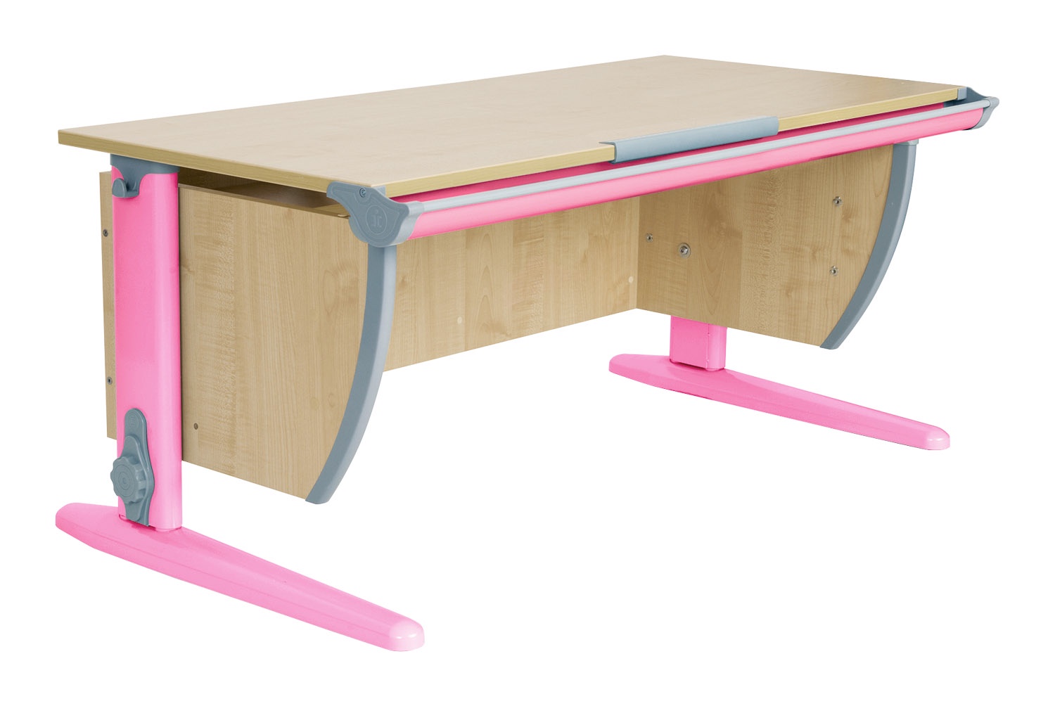 фото Парта Дэми (Деми) СУТ 15К (парта 120 см+боковая приставка) (цвет столешницы: клен, цвет ножек стола: розовый)