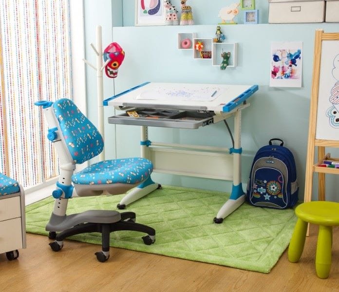 фото Парта детская KidsMaster K1-DURER Desk (цвет столешницы: белый, цвет боковин: синий, цвет ножек стола: белый)