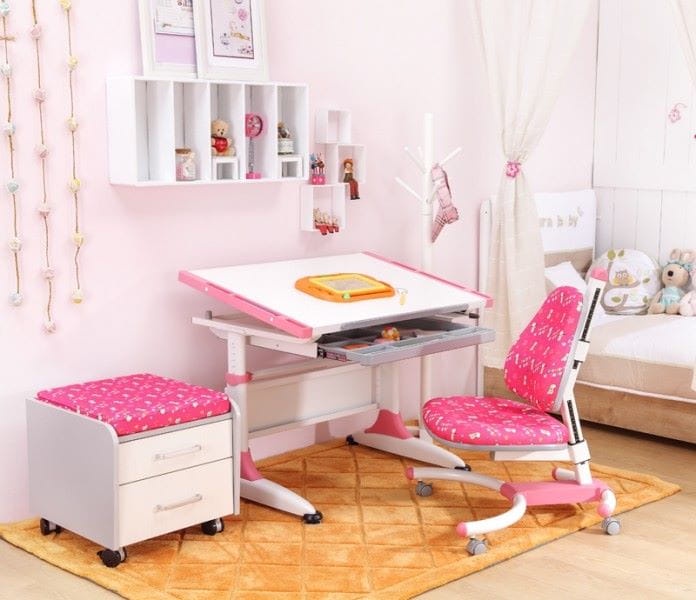 фото Парта детская KidsMaster K1-DURER Desk (цвет столешницы: белый, цвет боковин: синий, цвет ножек стола: белый)