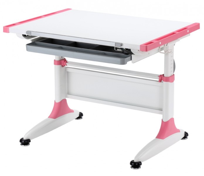 фото Парта детская KidsMaster K1-DURER Desk (цвет столешницы: белый, цвет боковин: розовый, цвет ножек стола: белый)