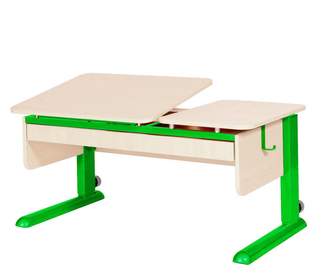 фото Парта для дома Астек ТВИН-2 с органайзером (цвет столешницы: береза, цвет ножек стола: зеленый)