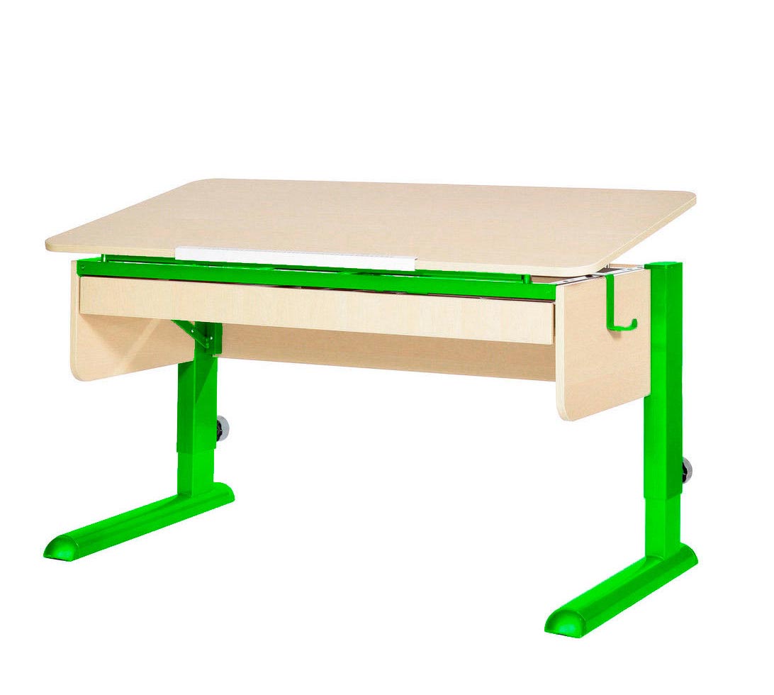 фото Парта для школьника для дома Астек МОНО-2 с органайзером (цвет столешницы: береза, цвет ножек стола: зеленый)