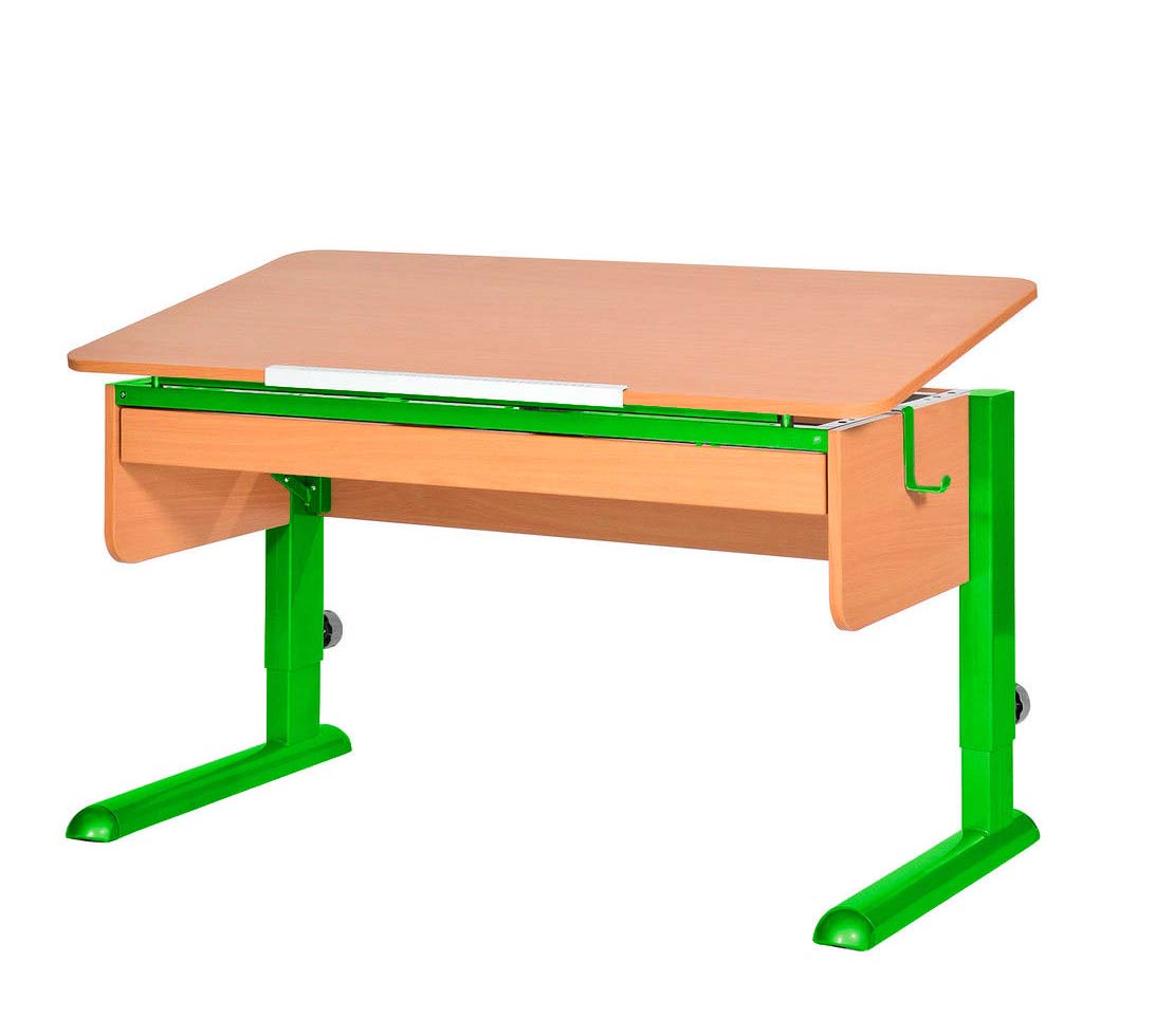 фото Парта для школьника для дома Астек МОНО-2 с органайзером (цвет столешницы: бук, цвет ножек стола: зеленый)