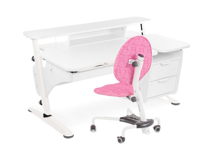 фото Комплект PONDI Эрго1 (стол + кресло) (цвет столешницы: белый, цвет ножек стола: белый, цвет обивки: зеленый)