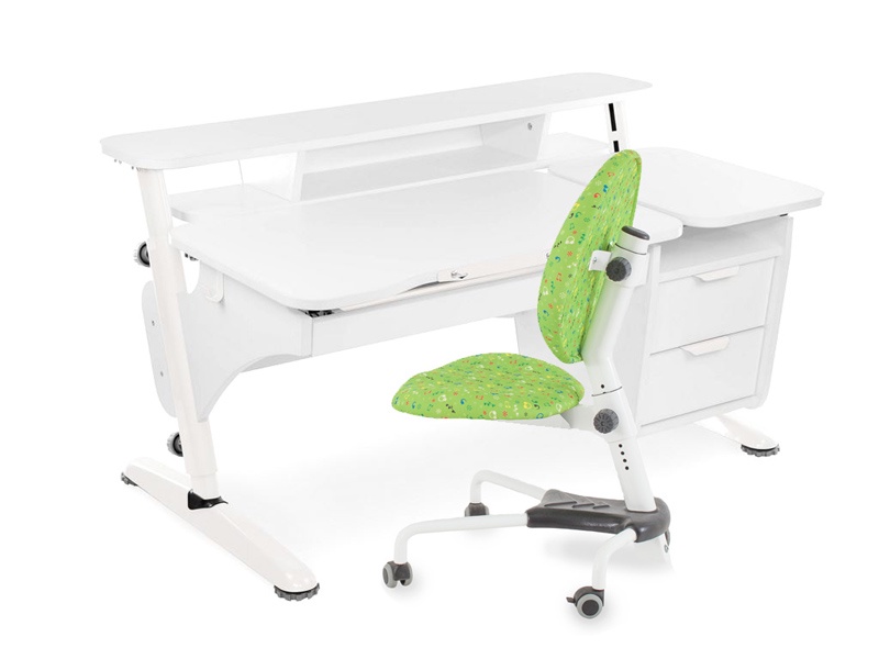 фото Комплект PONDI Эрго1 (стол + кресло) (цвет столешницы: белый, цвет ножек стола: белый, цвет обивки: зеленый)