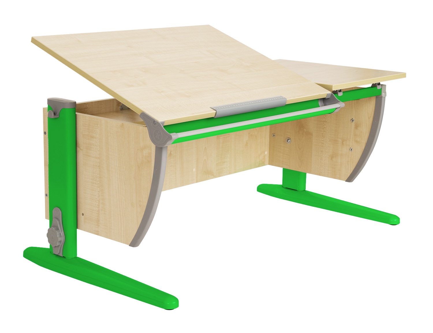 фото Парта Дэми 120Х55 см с раздельной столешницей (СУТ-17) (цвет столешницы: клен, цвет ножек стола: зеленый)