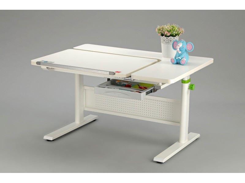 фото Стол парта для школьника KidsMaster K9 (цвет столешницы: белый, цвет боковин: зеленый, цвет ножек стола: белый)