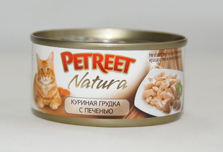 фото Petreetконсервы для взрослых кошек всех пород, куриная грудка с печенью (70 гр)