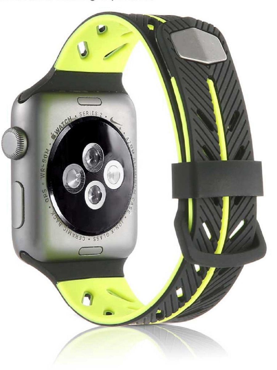 фото Ремешок для часов Apple Watch силиконовый зеленый-черный 42-44 мм His