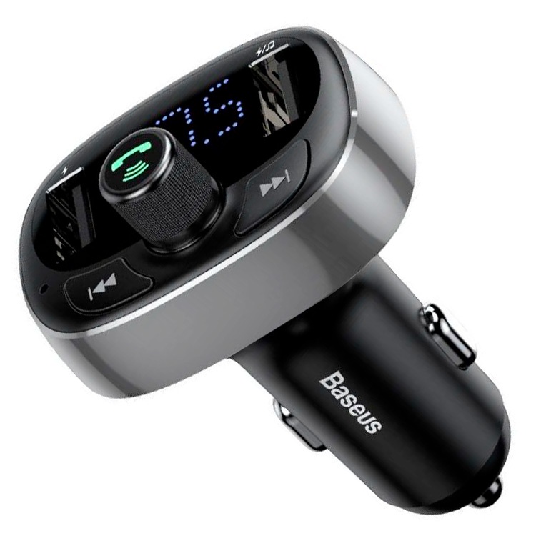 фото Автомобильное зарядное устройство с FM-трансмиттером 2xUSB Baseus T typed Bluetooth MP3 - Серебристое (CCALL-TM0A)