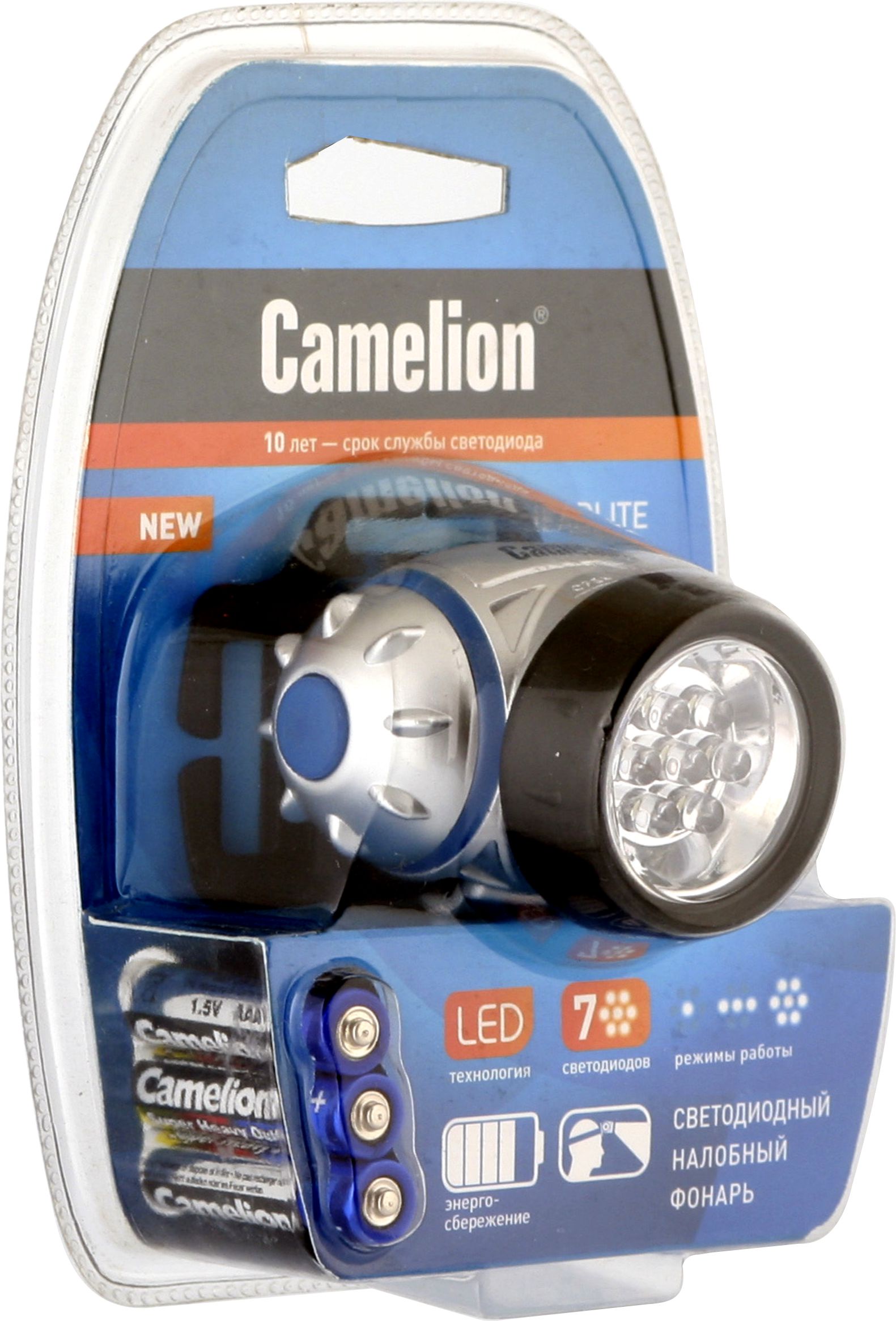 фото Camelion LED5310-7F3 (фонарь налобн, металлик, 7LED, 3 реж, 3XR03 в компл, пласт, блист)