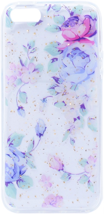 фото Чехол силиконовый Gosso Cases Spangle Flowers для Apple iPhone SE / 5S / 5 синий