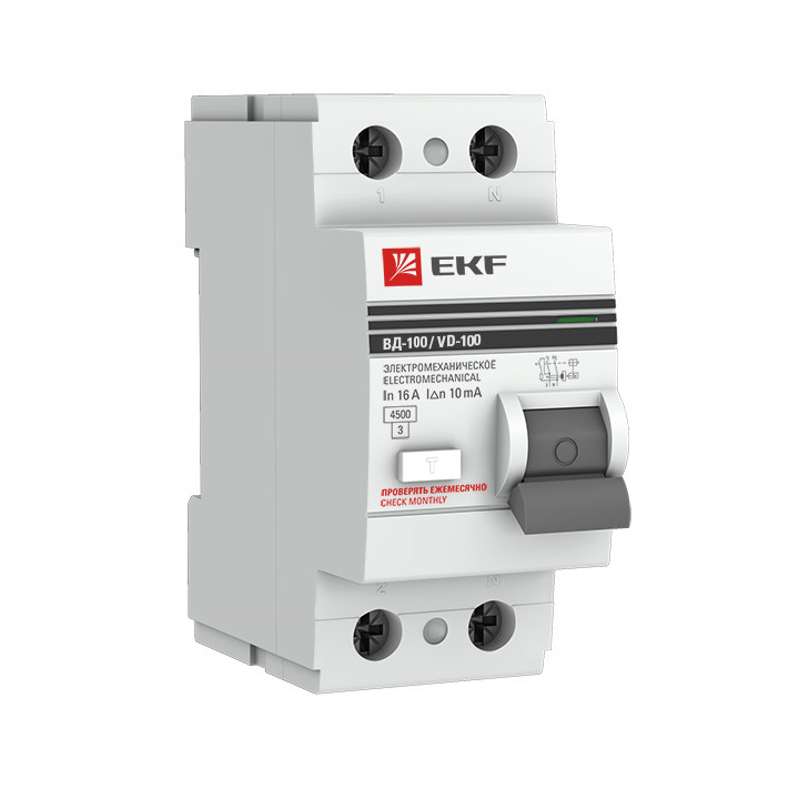 фото Выключатель дифференциального тока EKF PROxima ВД-100, 2п 63А 300мА тип AC, elcb-2-63-300-em-pro, серый