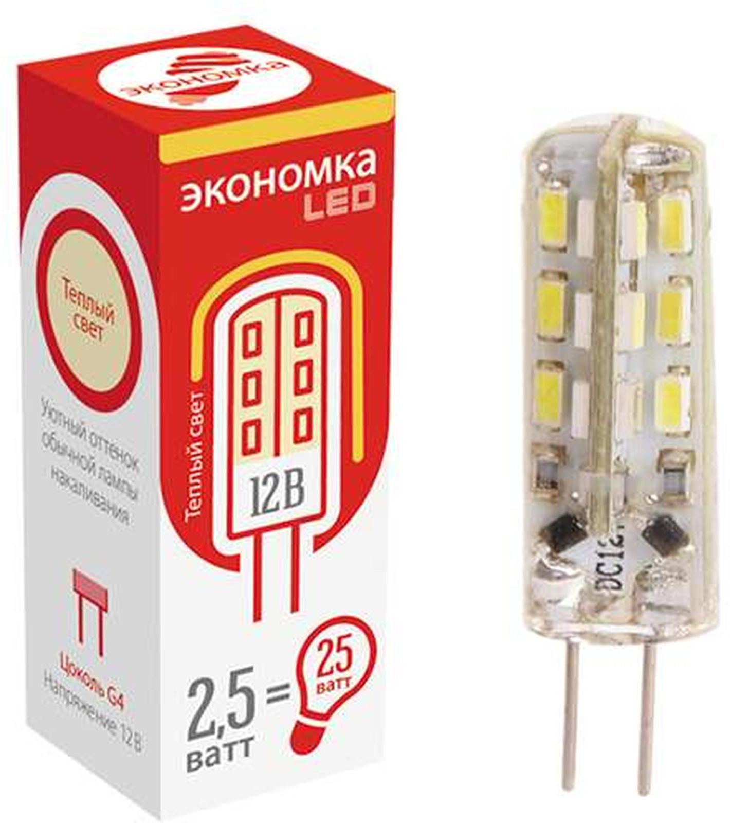 фото Лампочка Экономка LED G4, Теплый свет 2,5 Вт, Светодиодная